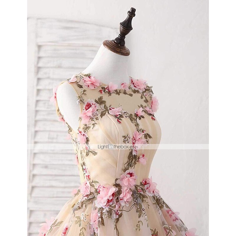 A-Line Cocktail Homecoming Dress Party Dress Valentine's Day Wedding Guest Short / Mini Sleeveless Jewel Neck Satin with Appliques dress to impress4