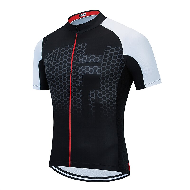 Men's Cycling Jersey Patterned Honeycomb Short Sleeve Bike Jersey Top with 3 Rear Pockets Mountain Bike MTB Road Bike Cycling Quick Dry Soft Reflective Strips Back Pocket Sports Black Blue Orange - Main Image