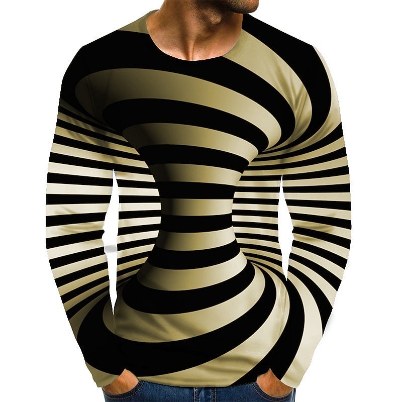 Men's Optical Illusion T Shirt Long Sleeve T shirt 3D Print Round Neck Shirt Streetwear Exaggerated Designer Daily Going out Yellow Pink Red Clothing Apparel Plus Size S M L XL XXL 3XL 4XL2