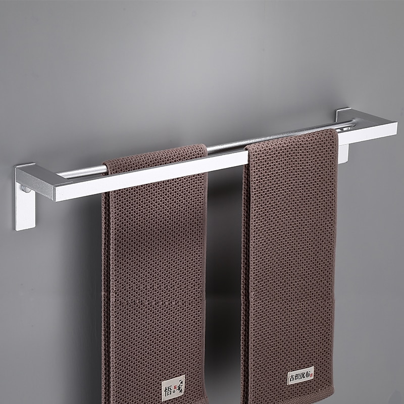 Towel Bar Wall Mounted 60cm Aluminum Towel Holder for Bathroom Aluminum Bathroom Hardware Single/Double Type Towel Rack(Silver/Black/Grey)3