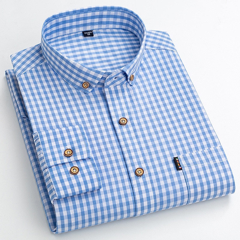 Men's Dress Shirt Plaid Shirt Button Down Shirt Collared Shirt Plaid / Check Wedding Work B C D E Long Sleeve Turndown Spring &  Fall Clothing Apparel Button-Down3