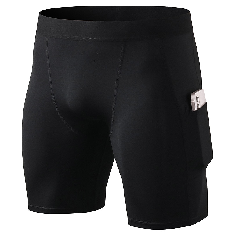 Men's Running Shorts Compression Shorts with Phone Pocket Base Layer Outdoor Athletic Spandex Tummy Control Butt Lift Breathable Yoga Fitness Gym Workout Sportswear Activewear Solid Colored Black3