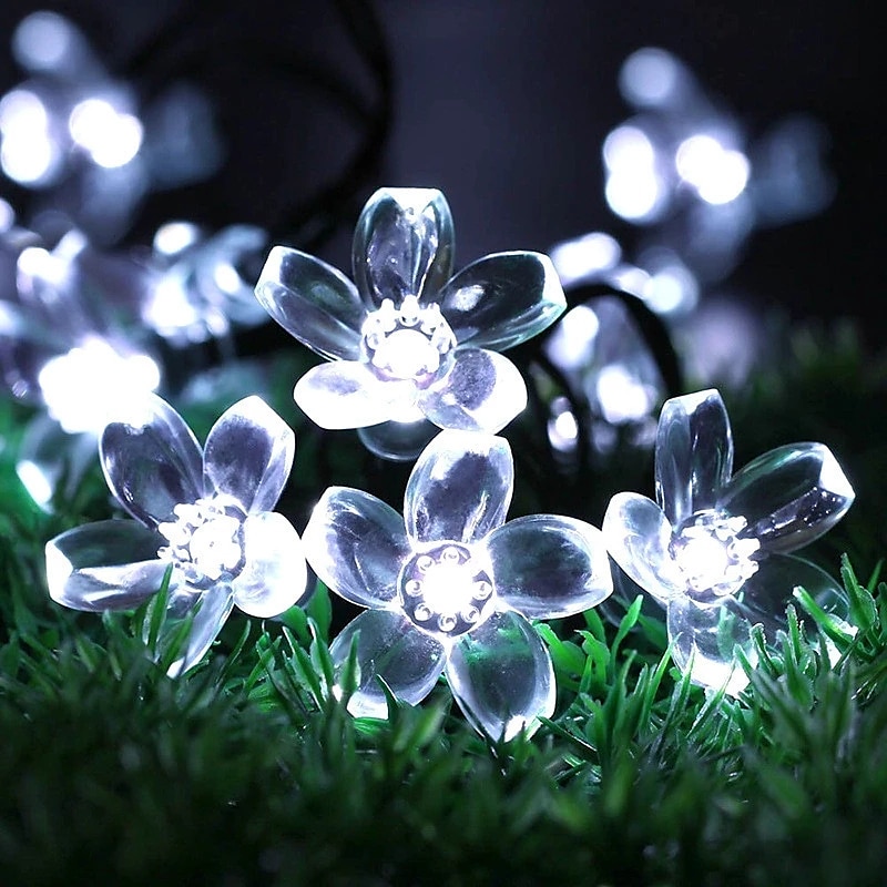 1/2pcs Solar Flower String Lights Outdoor 6.5m 30LEDs Cherry Blossoms Fairy Lights Waterpoof 8 Modes for Garden Patio Spring Decoration Yard Lawn Christmas Tree Holiday Party Warm White Colorful White3