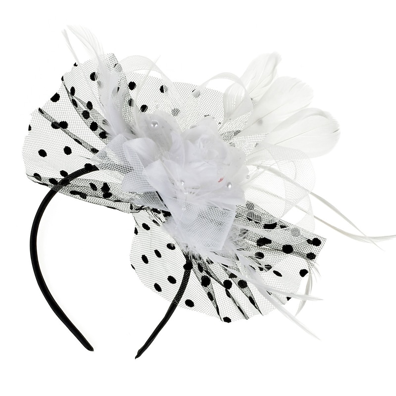 Fascinators Kentucky Derby Hat Feather Special Occasion Party / Evening Ladies Day Melbourne Cup Cocktail Flower Style Elegant With Feather Polka Dot Headpiece Headwear3