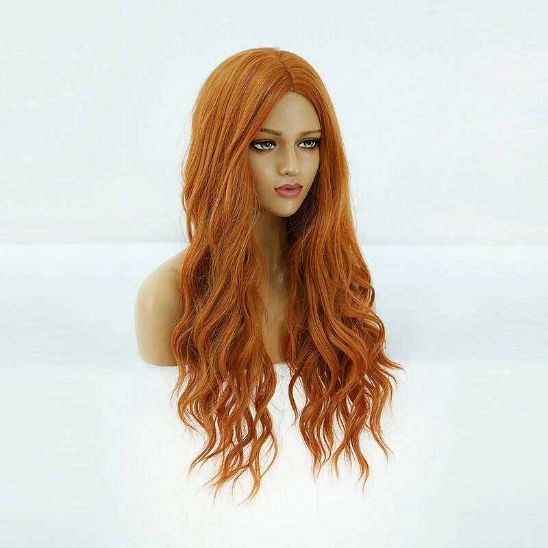Red Wigs for Women Synthetic Wig Deep Wave Middle Part Wig Medium Length Synthetic Hair for Cosplay Party Orange Halloween Wigs3