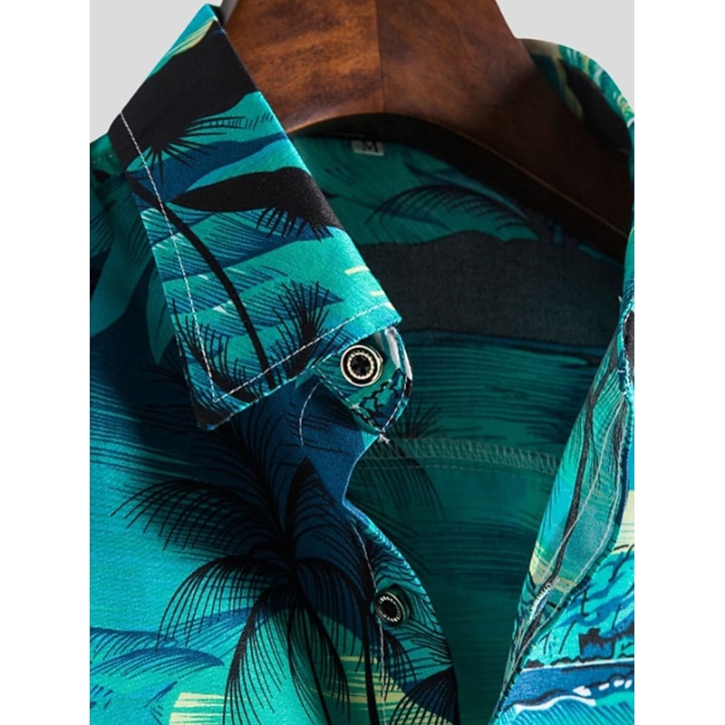 Men's Palm Tree Sea Sailboat Shirt Summer Hawaiian Shirt Aloha Shirt Short Sleeve Shirt Collar Button Down Collar Designer Boho Beach Daily Going out Pink Royal Blue Blue Other Prints S M L3