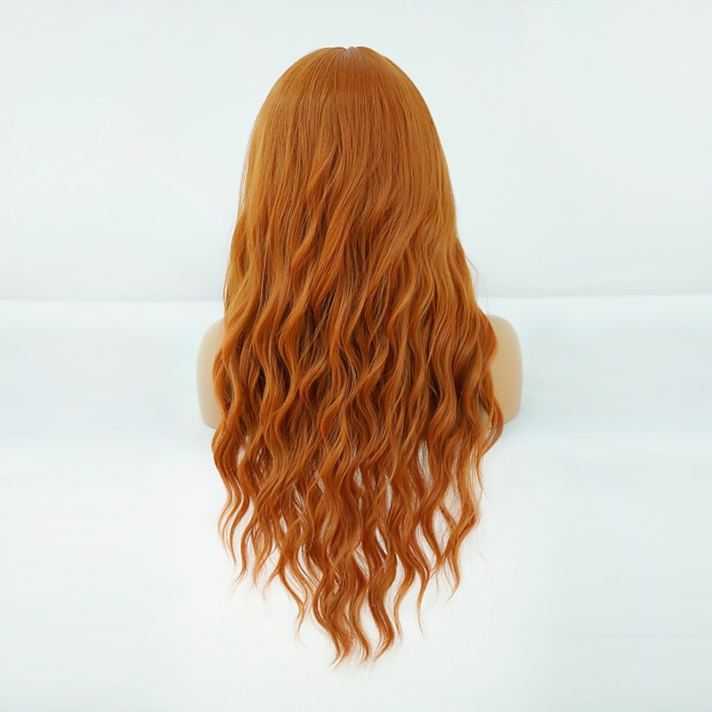 Red Wigs for Women Synthetic Wig Deep Wave Middle Part Wig Medium Length Synthetic Hair for Cosplay Party Orange Halloween Wigs4