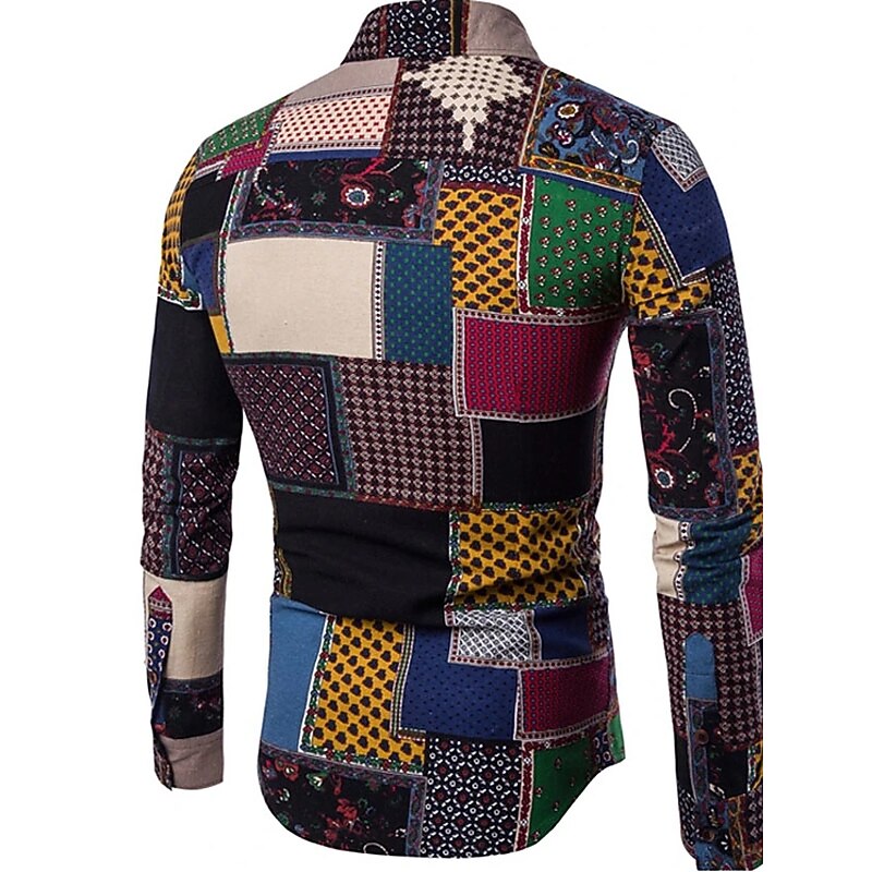 Men's Shirt Button Up Shirt Long Sleeve Designer Boho Daily Going out All Seasons Button Down Collar Print Collared Shirts Light Green Dark Green Purple Rainbow2