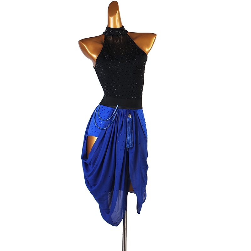 Dance Salsa Latin Dance Dress Split Joint Crystals / Rhinestones Women's Performance Sleeveless Mesh Spandex