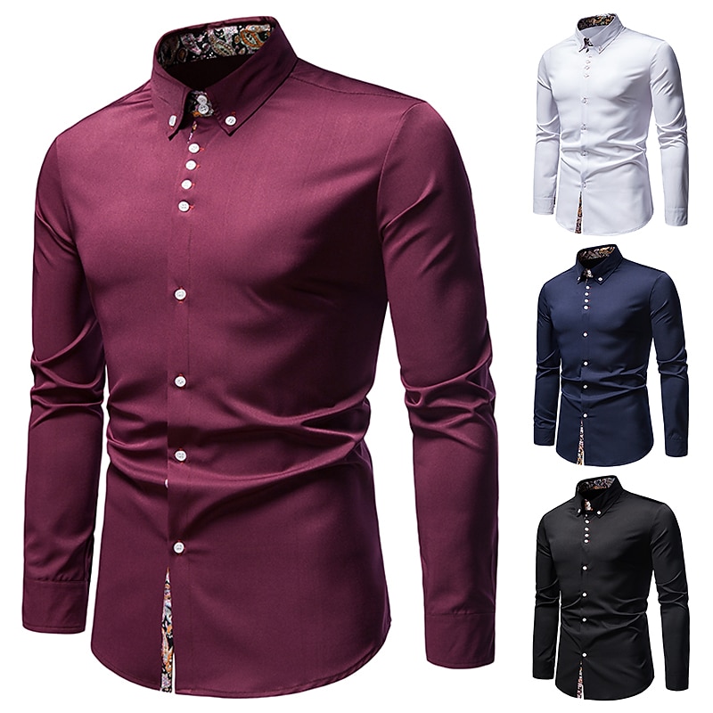 Men's Dress Shirt Collared Shirt Button Up Shirt Abstract Wedding Daily Black White Wine Navy Blue Long Sleeve Clothing Apparel3