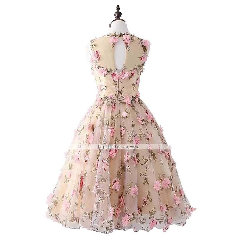 A-Line Cocktail Homecoming Dress Party Dress Valentine's Day Wedding Guest Short / Mini Sleeveless Jewel Neck Satin with Appliques dress to impress2