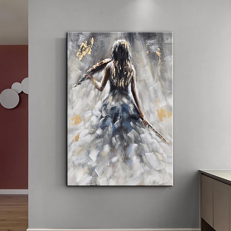 Oil Painting 100% Handmade Hand Painted Wall Art On Canvas Vertical Abstract Violin Women Back Home Decoration Decor Rolled Canvas No Frame Unstretched