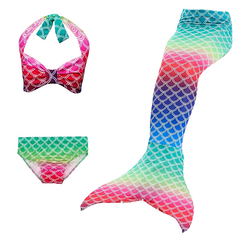 Kids Girls' 3pcs Mermaid Swimwear Swimwear Bikini Bikini Swimming Color Block Rainbow Active Cute Backless Bathing Suits 2-9 Years Summer Rainbow