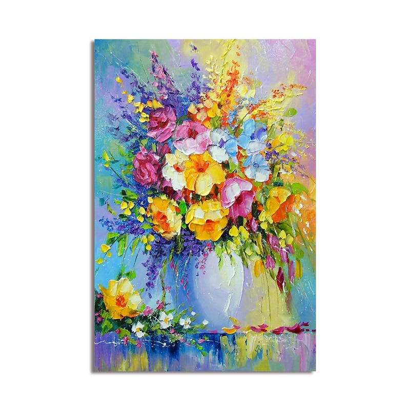 Oil Painting Hand Painted Vertical Abstract Floral / Botanical Modern Stretched Canvas3