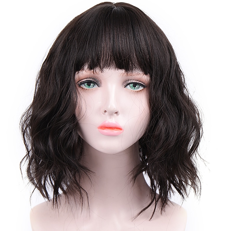 Pink Wigs for Women Synthetic Wig Deep Wave Neat Bang Wig Pink Short A1 A2 A3 A4 A5 Synthetic Hair Women's Cosplay Party Fashion Pink Purple Halloween Wigs4