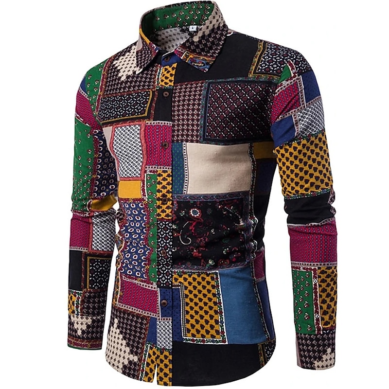 Men's Shirt Button Up Shirt Long Sleeve Designer Boho Daily Going out All Seasons Button Down Collar Print Collared Shirts Light Green Dark Green Purple Rainbow