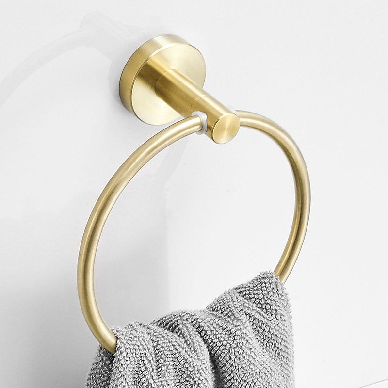 Brushed Brass Towel holder Bathroom Accessory Set Include Towel Bar Robe Hook and Towel Ring New Design Modern Stainless Steel Material Wall Mounted Golden 3pcs3