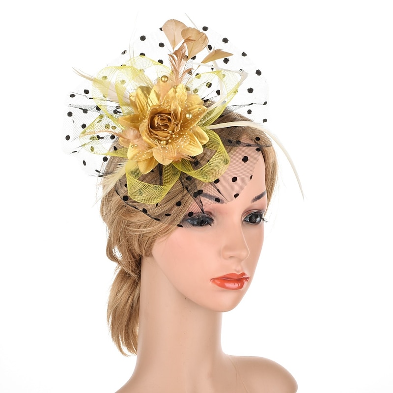 Fascinators Kentucky Derby Hat Feather Special Occasion Party / Evening Ladies Day Melbourne Cup Cocktail Flower Style Elegant With Feather Polka Dot Headpiece Headwear4