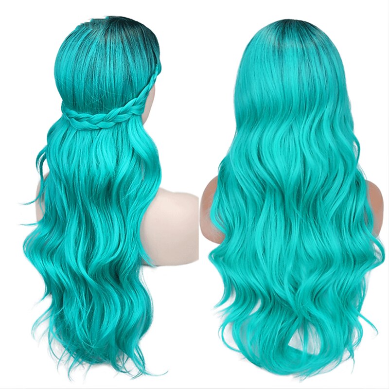 Green Wigs for Women Synthetic Wig Deep Wave Side Part Wig Blonde Medium Length Ombre Blue Ombre Green Ombre Blonde Synthetic Hair Women's Cosplay Halloween Wigs2
