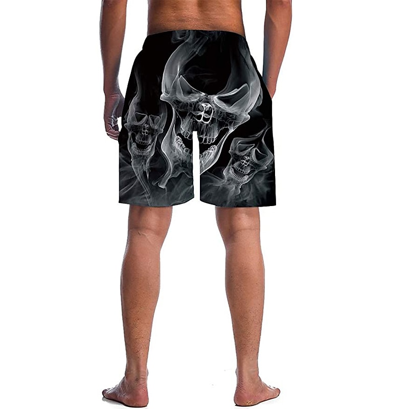 Men's Skull Print Swim Trunks Swim Shorts Board Shorts Mid Waist Casual Athleisure Daily Holiday Drawstring Pocket with Mesh lining Designer Clothing Apparel4