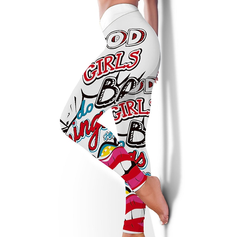 Women's Yoga Pants Butt Lift Tummy Control High Waist Gym Workout Running Fitness Tights Leggings Bottoms Floral Black / Red White+Yellow White Spandex Fall Winter Sports Activewear Stretchy 13