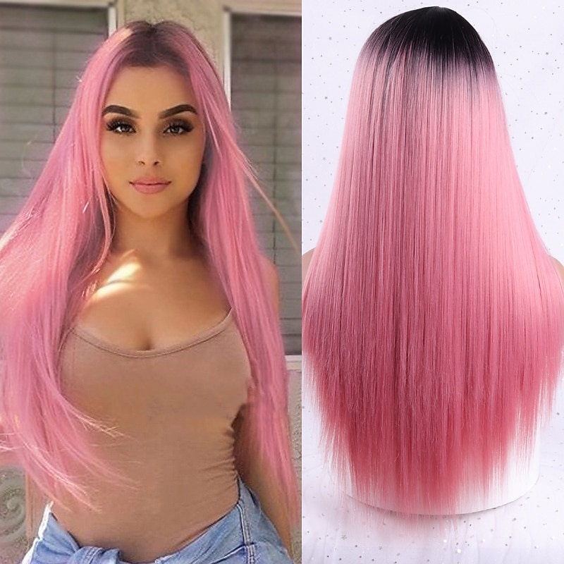 Gray Wigs for Women Synthetic Wig Natural Straight Middle Part Wig Long Synthetic Hair Women's Cosplay Middle Part Party Black White 26 Inch Christmas Party Wigs4