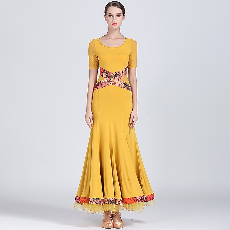 Ballroom Dance Dress Pleats Women's Performance Training Short Sleeve Natural Milk Fiber