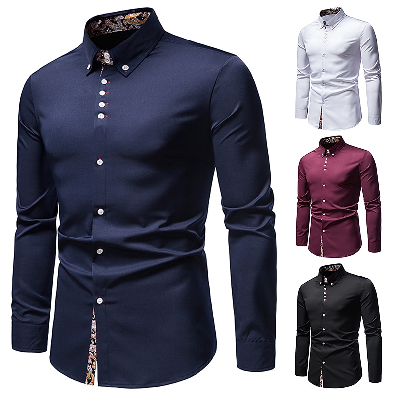 Men's Dress Shirt Collared Shirt Button Up Shirt Abstract Wedding Daily Black White Wine Navy Blue Long Sleeve Clothing Apparel4