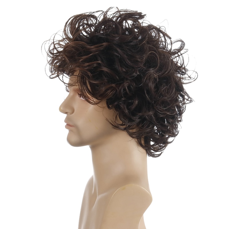 Synthetic Wig Curly Short Bob Wig Short Black / Brown Synthetic Hair 28 inch Men's Party Fashion Comfy Black Brown4