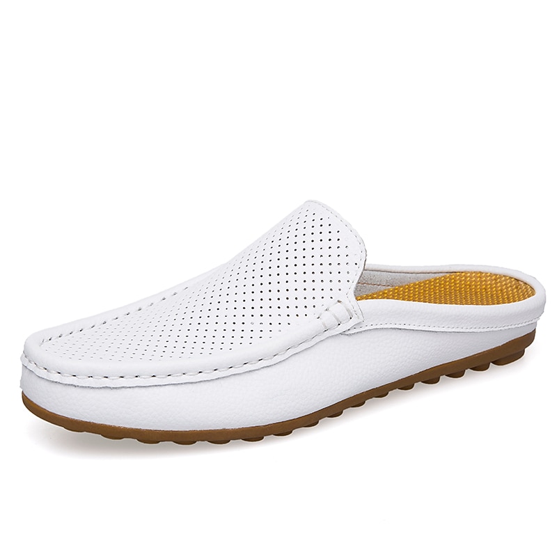 Men's White Perforated Slip-On Moccasins – Comfortable, Breathable Casual Shoes for Everyday Wear