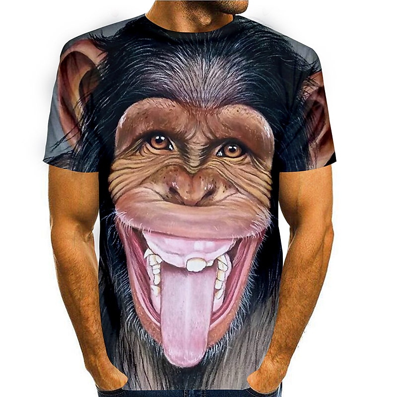 Men's Animal Orangutan Graphic Prints Shirt T Shirt Tee Funny T Shirts Short Sleeve T shirt 3D Print Crew Neck Shirt Basic Casual Daily Holiday Black Blue Grey Spring & Summer Clothing Apparel Normal