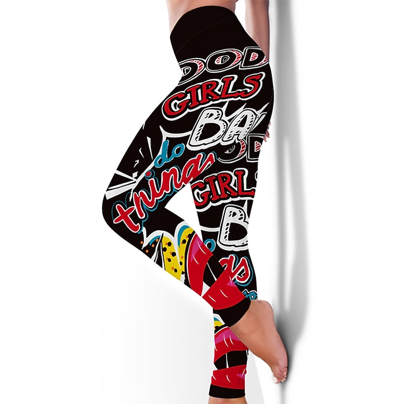 Women's Yoga Pants Butt Lift Tummy Control High Waist Gym Workout Running Fitness Tights Leggings Bottoms Floral Black / Red White+Yellow White Spandex Fall Winter Sports Activewear Stretchy 15