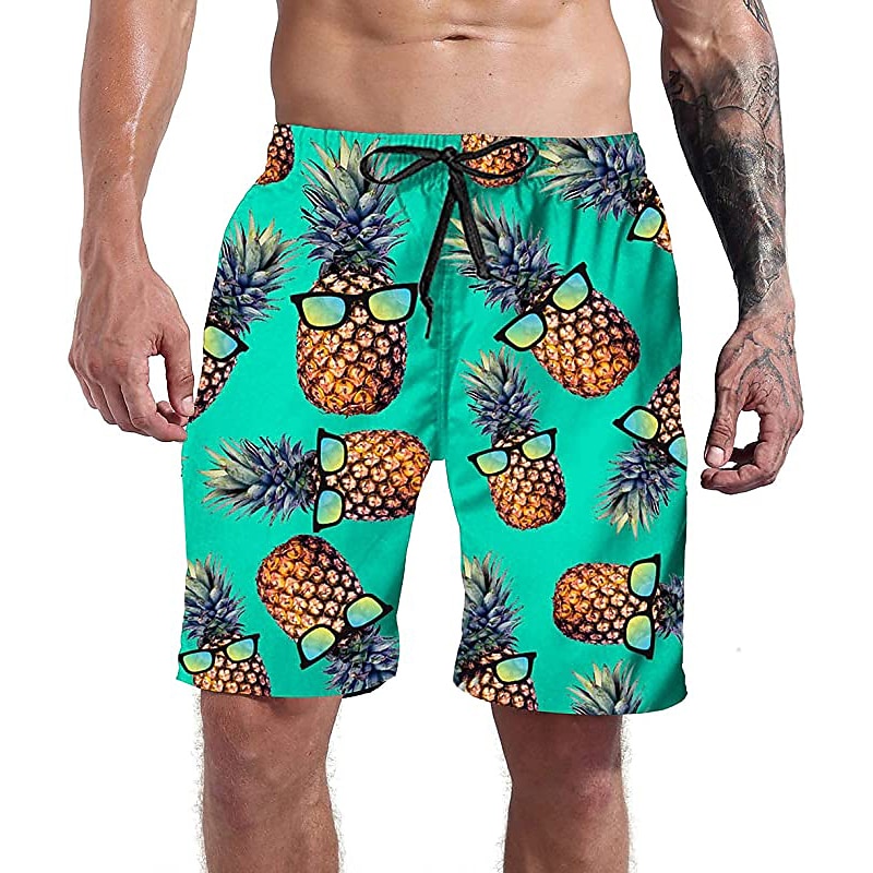 Men's Pineapple Swim Trunks Swim Shorts Board Shorts Mid Waist 3D Print Hawaiian Casual Holiday Beach Pocket Drawstring Elastic Waist Designer Clothing Apparel3
