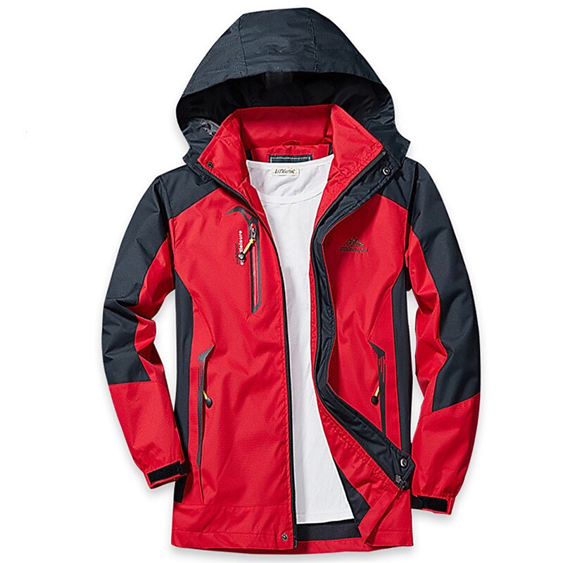 Men's Hoodie Jacket Hiking Softshell Jacket Hiking Windbreaker Outdoor Patchwork Waterproof Windproof Quick Dry Lightweight Jacket Top Full Length Visible Zipper Hunting Fishing Climbing Black Army2