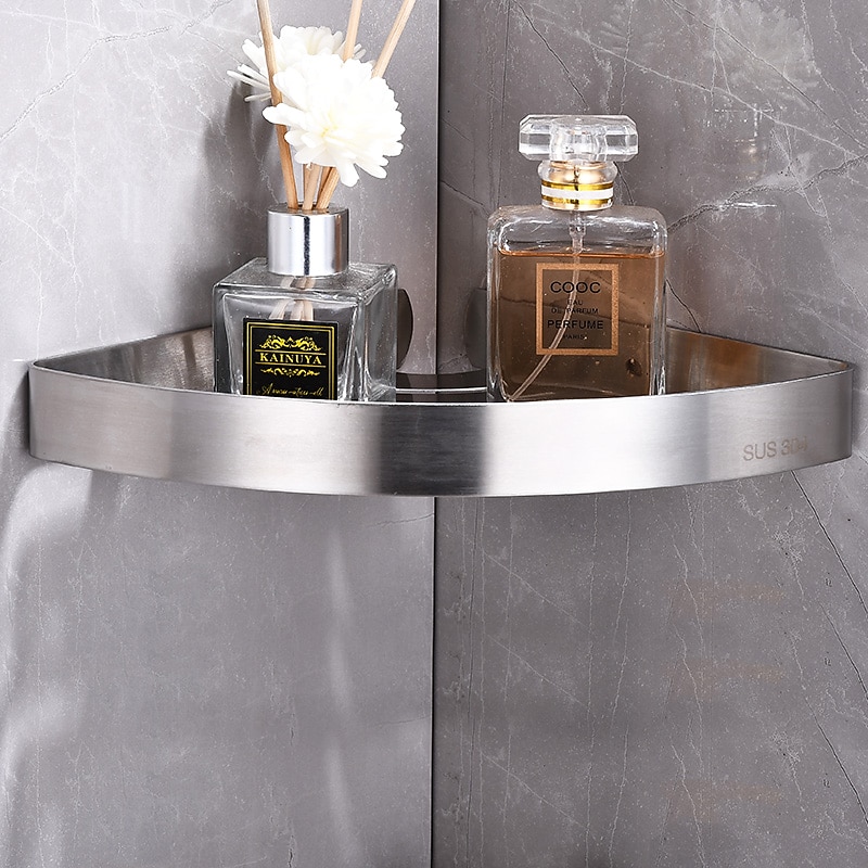 Bathroom Shelf New Design Multifunction Triangle Bath Corner Shelf Stainless Steel Wall Mounted Matte Black and Silvery 1pc3
