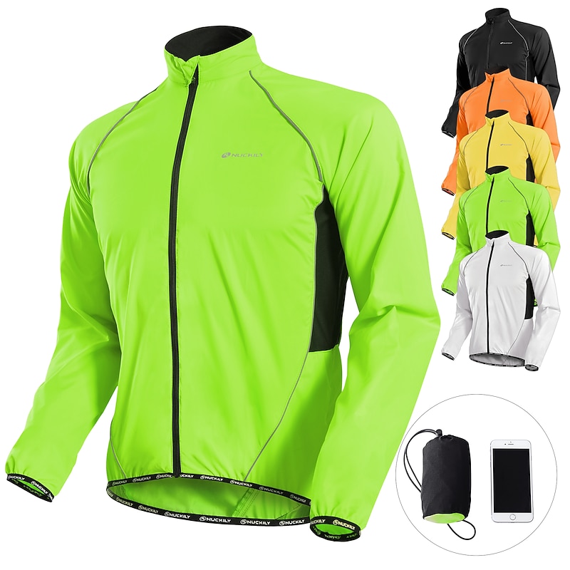 Nuckily Men's Cycling Jacket Rain Jacket Packable Waterproof Windproof UV Protection Bike Jacket Windbreaker Mountain Bike MTB Road Bike Cycling City Bike Cycling Black White Yellow Bike Wear