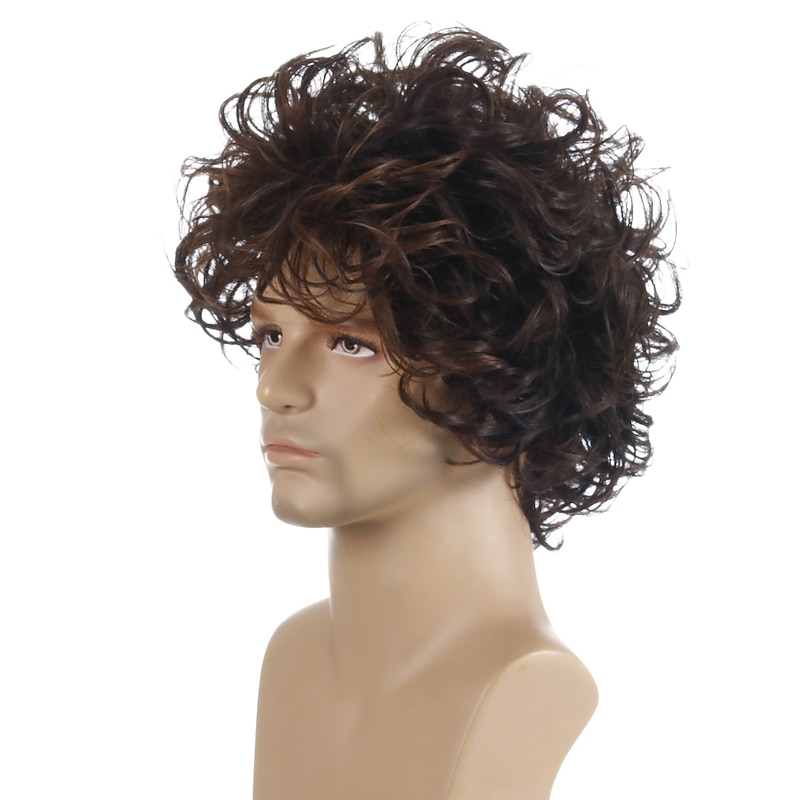Synthetic Wig Curly Short Bob Wig Short Black / Brown Synthetic Hair 28 inch Men's Party Fashion Comfy Black Brown3