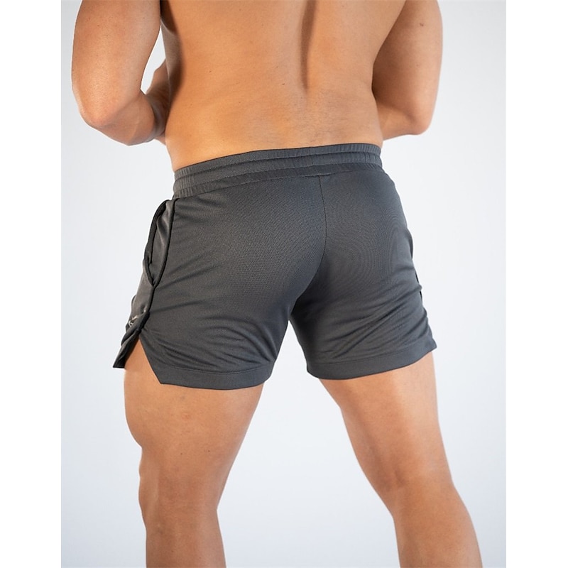 Men's Athletic Shorts Running Shorts Gym Shorts Drawstring Side Pockets Split Solid Colored Breathable Quick Dry Outdoor Athletic Beach Casual Shorts Black White Micro-elastic3