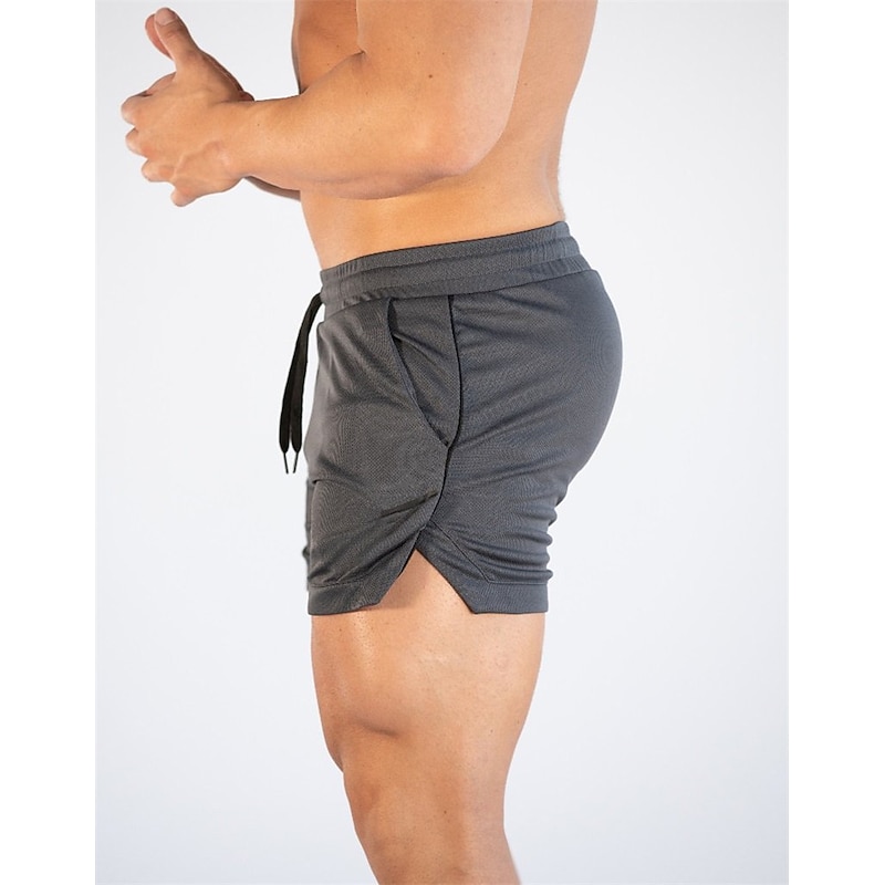 Men's Athletic Shorts Running Shorts Gym Shorts Drawstring Side Pockets Split Solid Colored Breathable Quick Dry Outdoor Athletic Beach Casual Shorts Black White Micro-elastic4