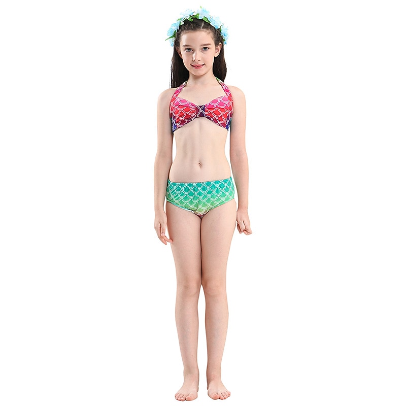 Kids Girls' 3pcs Mermaid Swimwear Swimwear Bikini Bikini Swimming Color Block Rainbow Active Cute Backless Bathing Suits 2-9 Years Summer Rainbow4