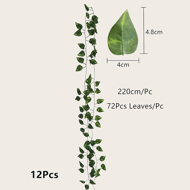 12Pcs 220Cm/87“ Artificial Plants Vine Wall Decor Wedding Party Decorative Artificial Leaves Greenery Artificial Hanging Plants For Wedding Wall Decor, Party Room Decor2