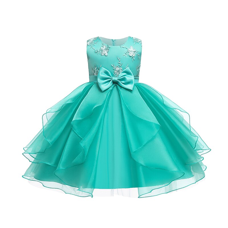 Kids Girls' Dress Jacquard Sleeveless Bow Cute Polyester Above Knee 3-10 Years Light Green Pink Red2