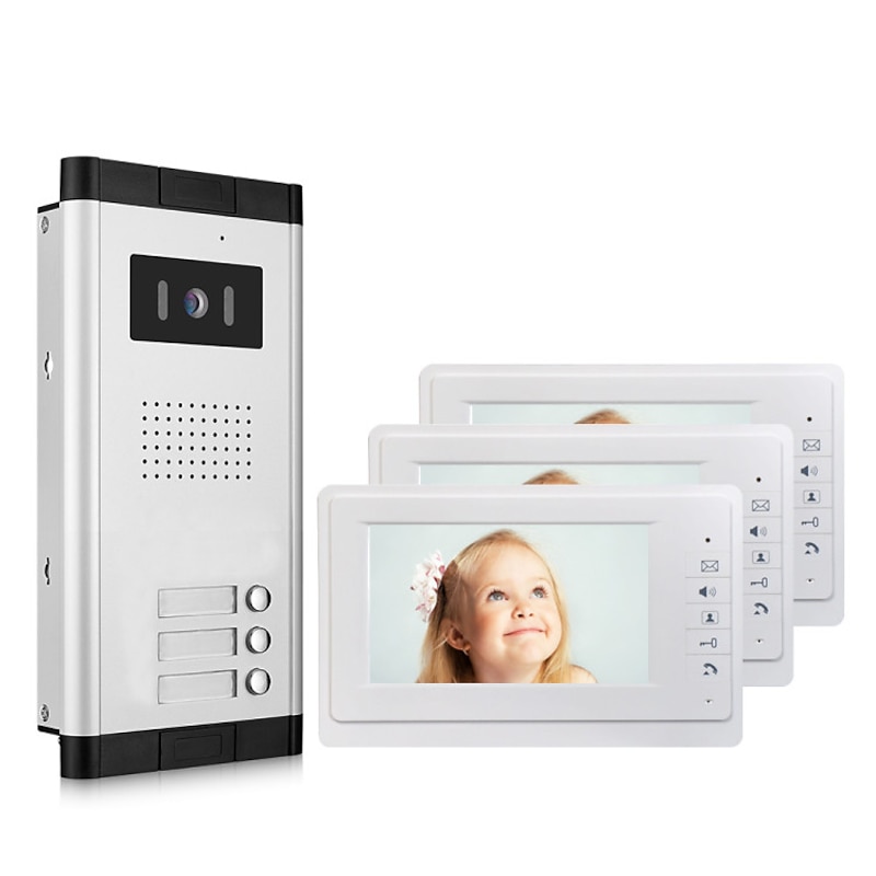 Apartment Video Door Phone Intercom Doorbell Camera 7 Inch LCD Display Monitor for One to Three Family Camera 700TVLine CMOS 3.6mm Lens Hands-free2
