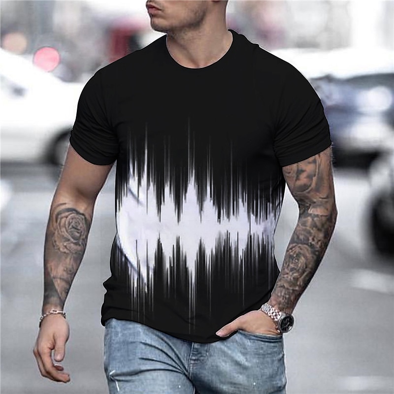 Men's Graphic 3D Shirt T Shirt Short Sleeve T shirt 3D Print Round Neck Shirt Streetwear Daily Going out Black-White Black White Clothing Apparel Plus Size Normal S M L XL XXL 3XL 4XL4