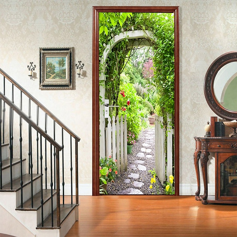 3D 2pcs Self-adhesive Creative Door Stickers Diy Decorative Home Waterproof Wall Stickers 77x200cm (30.3"x78.7" ) Wall Decor for bedroom living room2