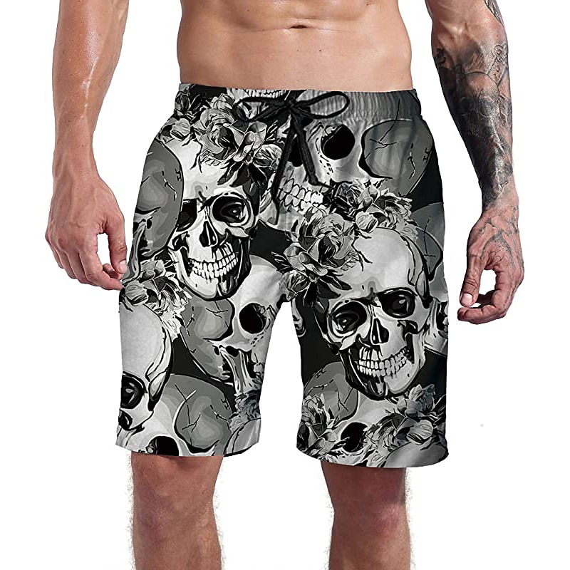 Men's Skull Print Swim Trunks Swim Shorts Board Shorts Mid Waist Casual Athleisure Daily Holiday Drawstring Pocket with Mesh lining Designer Clothing Apparel2