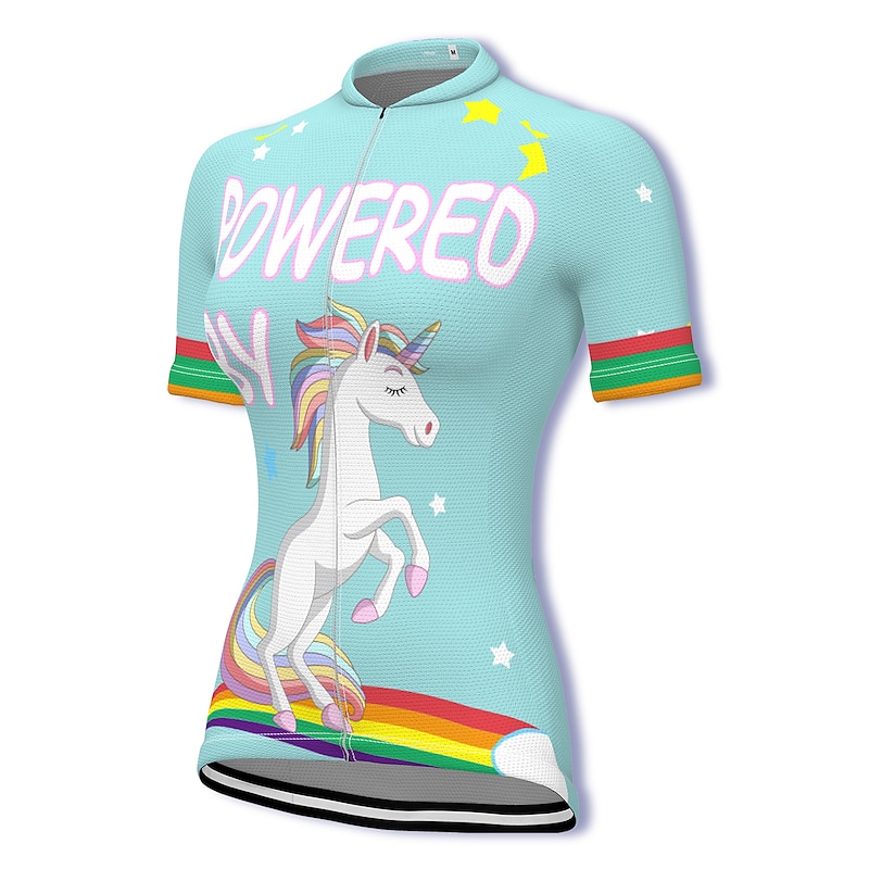 Women's Cycling Jersey Graphic Rainbow Unicorn Short Sleeve Bike Jersey Top with 3 Rear Pockets Mountain Bike MTB Road Bike Cycling Fast Dry Quick Dry Soft Reflective Strips Sports Rose Red + Black2