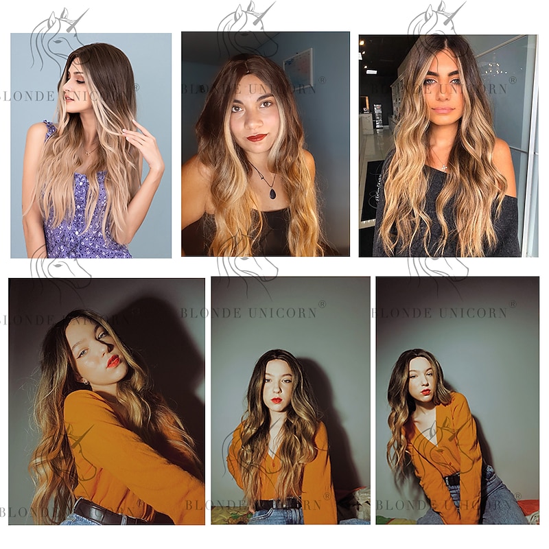 Heat Resistant Synthetic  Wig Curly Middle Part Wig Blonde Medium Length Women's Wigs for Party Christmas Party Wigs4