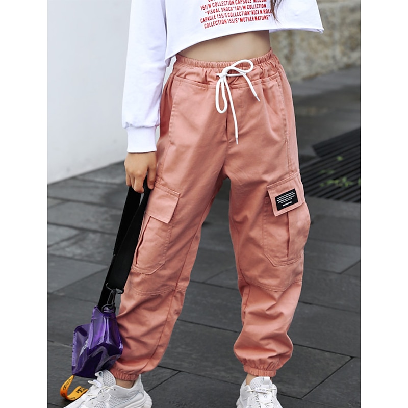 Back to School Girls' 3D Solid Color Pants Summer Spring Fall Active Cargo Kid's Teen School Outdoor Daily2