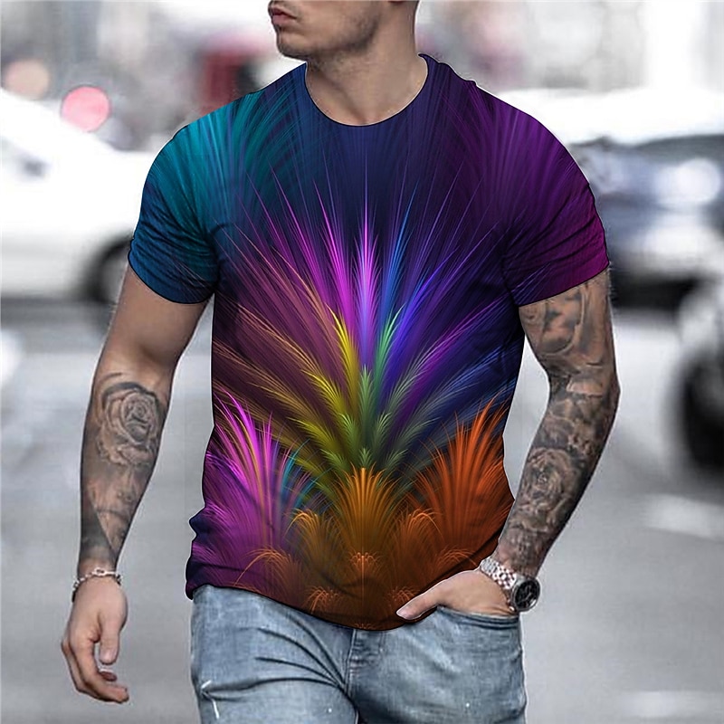 Men's Graphic Rainbow Shirt T Shirt Short Sleeve T shirt 3D Print Round Neck Shirt Streetwear Exaggerated Basic Daily Going out Black Red Blue Clothing Apparel Plus Size Normal S M L XL XXL 3XL 4XL3